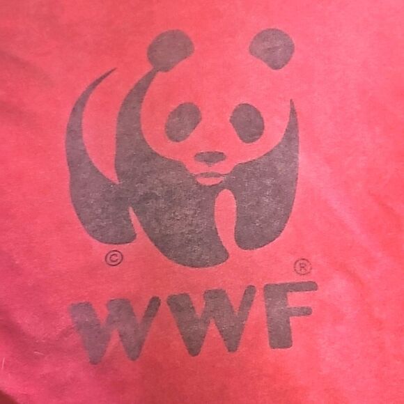 Vintage Y2K WWF Panda Bear Animal Logo 100% Cotton Red Hoodie Med - Picture 2 of 9
